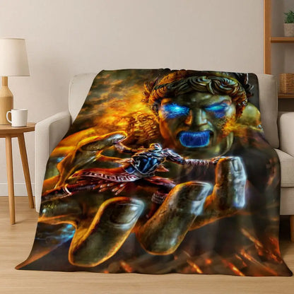 Classics God of War Kratos 3A Game Gamer Flannel Blanket,Warm and Cozy Soft Throw Blanket for Home Bedroom Bed Sofa Kid Gift