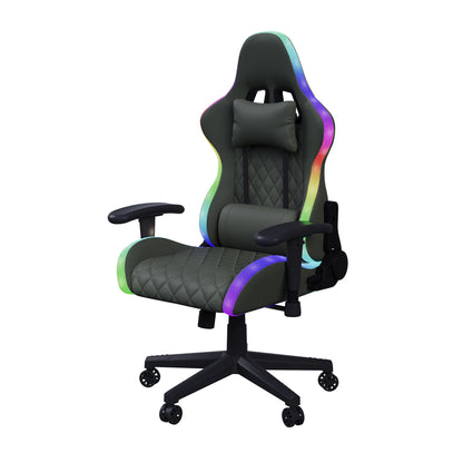 Gaming Chair with Massage Function, LED RGB Lights, Adjustable Reclining Gaming Chair with Lumbar Support, Headrest Pillow, Ergonomic Computer Chair 150KG Capacity