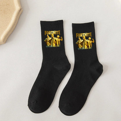 Fortnite-Socken mit Cartoon-Spielcharakter, lange Socken für Kinder und Schüler, einfarbige Baumwollsocken für Frühling und Herbst, Geburtstagsgeschenk