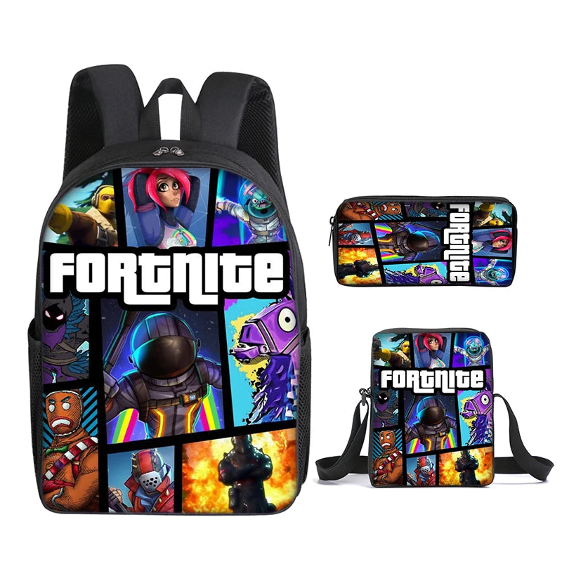 3pcs/set Fortnite Game Backpack Anime Cartoon Large Capacity Student School Bags Pencil Bag Kawaii Lunch Bag Birthday Gifts