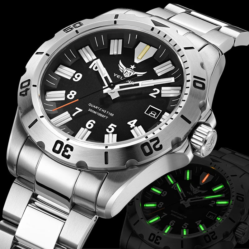 YELANG V1036 42mm Men Quartz Watch Luminous 10 Years Lithium Movement Rotated Dial 30ATM 300m Waterproof Military Style Watches