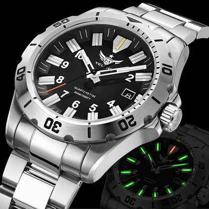 YELANG V1036 42mm Men Quartz Watch Luminous 10 Years Lithium Movement Rotated Dial 30ATM 300m Waterproof Military Style Watches