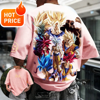 2026 Summer Dragon Ball T-shirt 100% Cotton Goku All Forms Print Oversized Gym Streetwear Unisex Retro Tee for Adults Kids