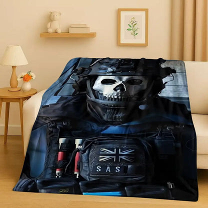 HD Classic Gun Game Call of Duty COD Ghost Simon Flannel Blanket,Ultra Soft Warm Plush Throw for Home Bedroom Bed Sofa Cover Kid