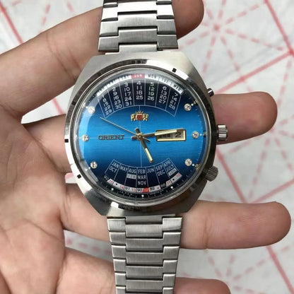 ORIENT Double Lion Men's Auto Mechanical Watch Perpetual Calendar Multi-Function Stainless Steel Band Luminous Japan Movt