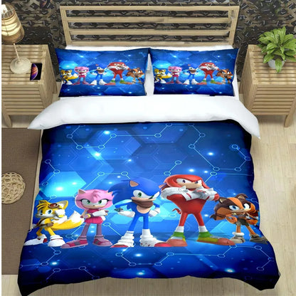 Fashion Cartoon Character Print Bedding Set Sonic Duvet Cover Comforter Bed Youth Kids Girls Boys Luxury Birthday Gift