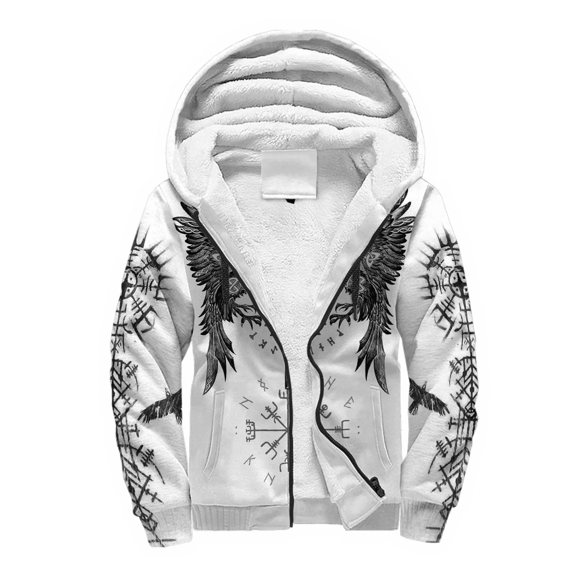 Mjolnir Odino Corvo Lupo Tatuaggio Felpa con cappuccio da uomo invernale più spessa con zip, stampata in 3D, unisex, casual, tuta con cappuccio, giacca in pile calda KD16
