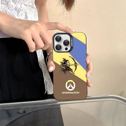 „Game O-Overwatch“ pikselinio stiliaus telefono dėklas iPhone 17 16 15 14 13 12 11 Pro MAX, matinis, atsparus smūgiams, nugarėlės apsauga nuo kritimų