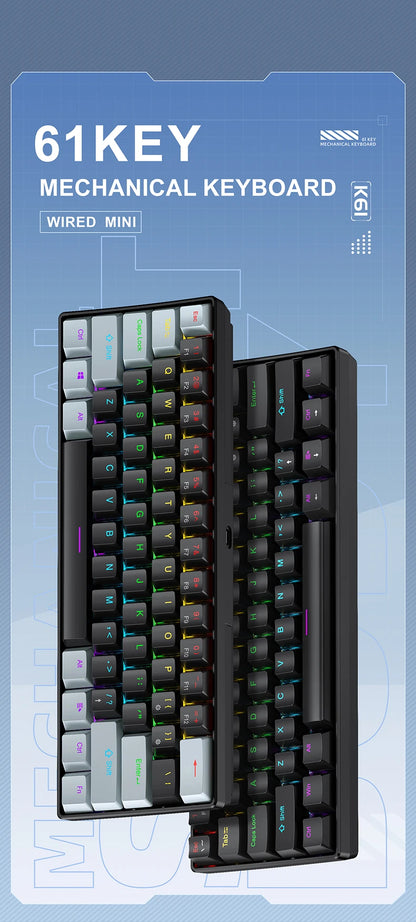 APAYADO K61 Mini 60% Gaming Keyboard 61-Key, Wired, Portable, RGB Lighting, Red/Blue Switch, Black/White/Red Colors