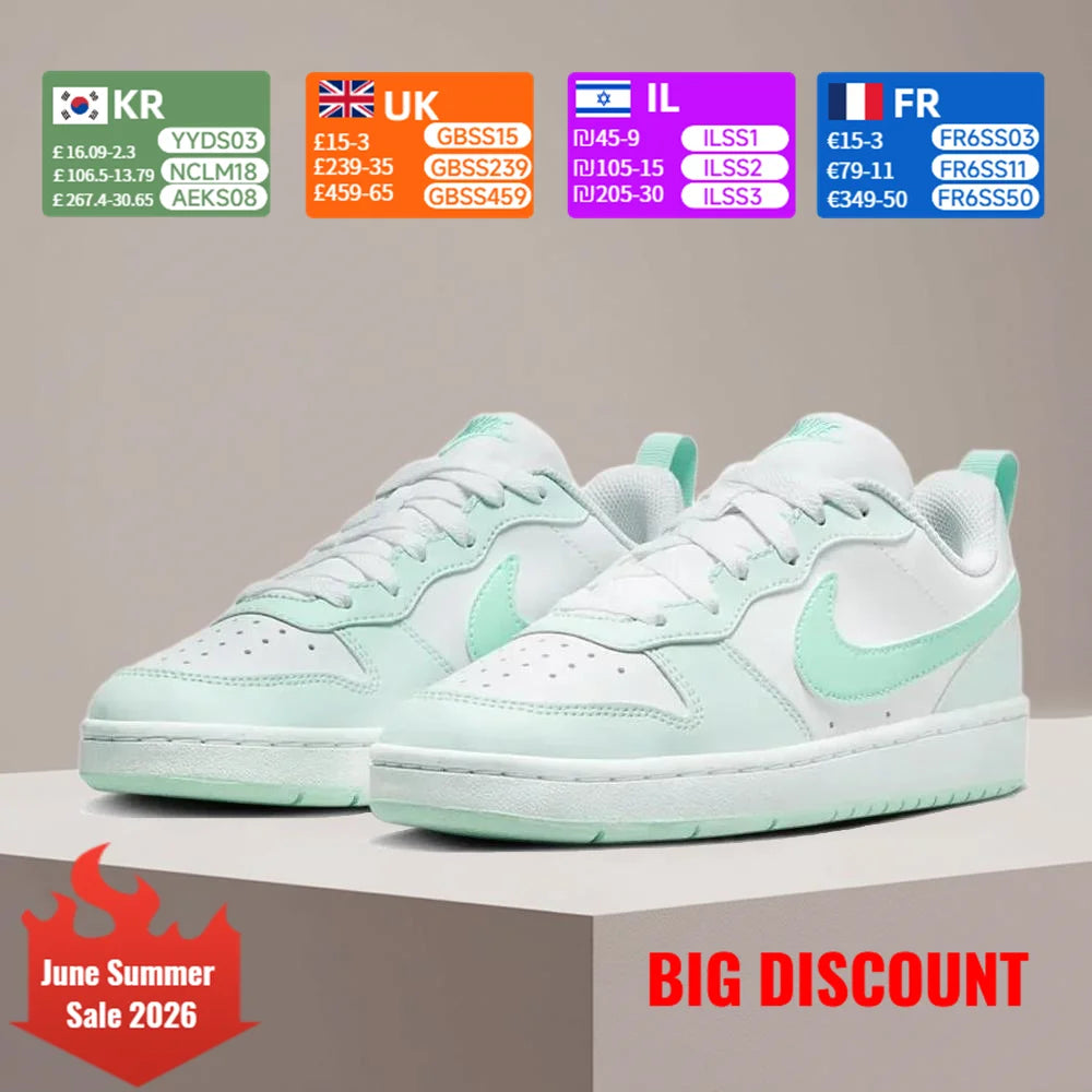 Adidași Nike COURT pentru femei, eleganți, versatili și confortabili: casual, antiderapant, rezistenți, în culorile alb și verde mentă FZ3539-100