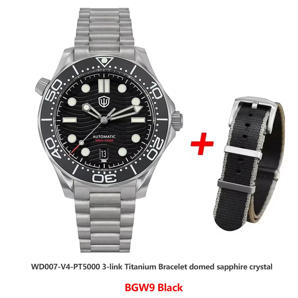 Watchdives WD007 V4 Titanium NTTD Dive Watch PT5000 Automatic Movement Sapphire Super Luminous Domed Crystal 42mm Men Watches