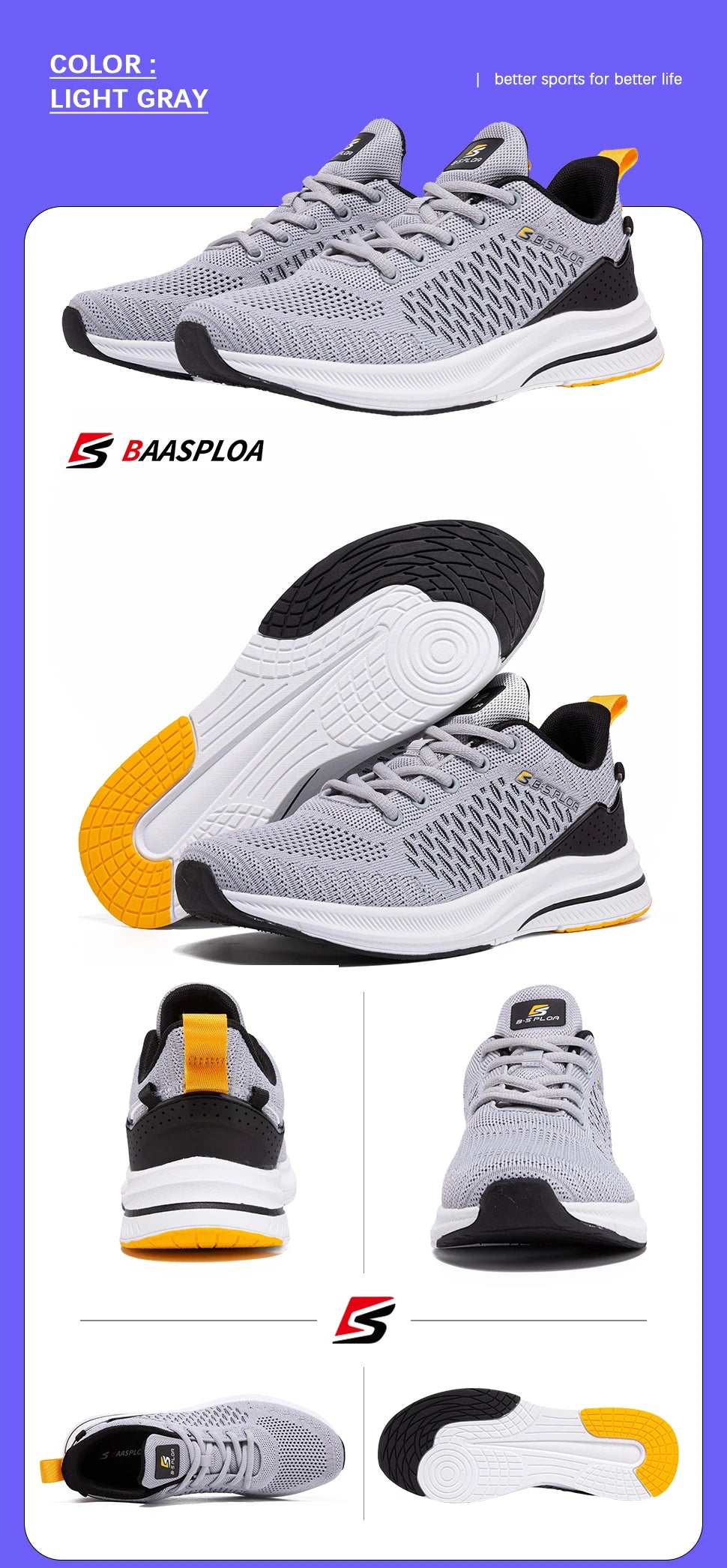Baasploa Herren-Laufschuhe – Marke: Casual, leichte Designer-Jogging-Schuhe aus Mesh für Herren, atmungsaktive Sport- und Wanderschuhe mit Schnürung