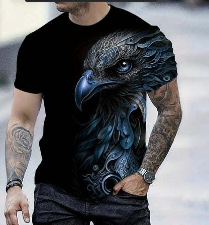 Men's Summer Fashion T-Shirt Eagle 3D Printed Short Sleeve T-Shirt Summer Outdoor Leisure Quick Drying Breathable T-Shirt