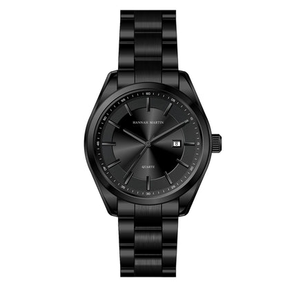 Montre à quartz HANNAH MARTIN, 40 mm, pour homme, bracelet en acier inoxydable noir, étanche 3 bars, style sport-chic