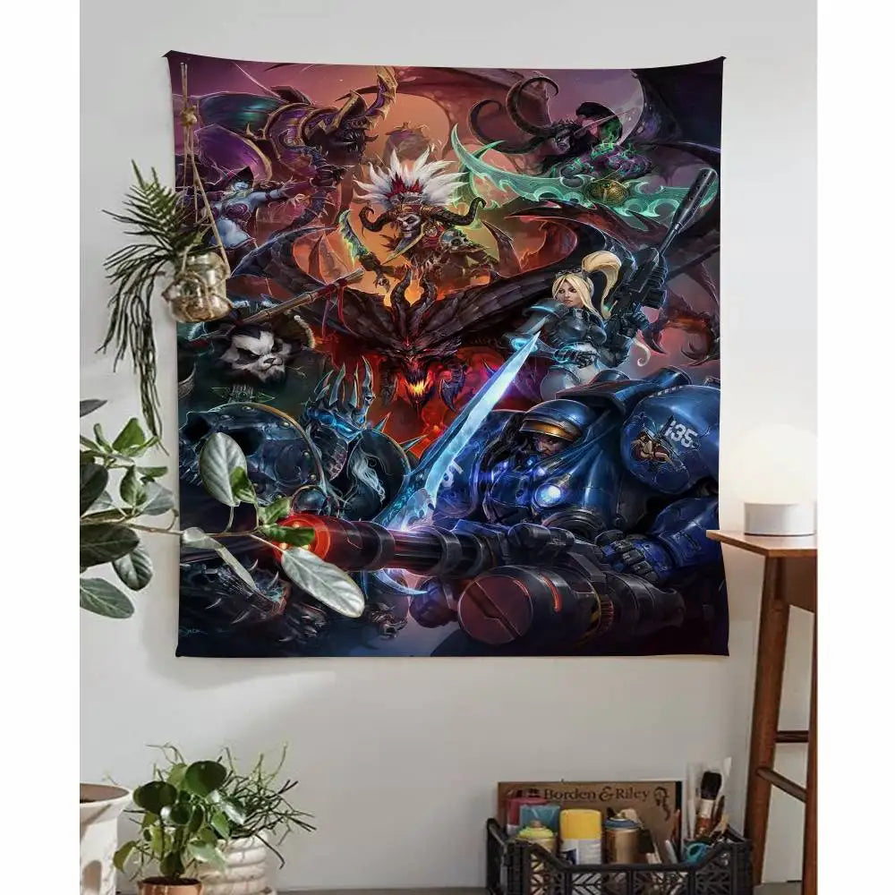 World of Warcraft Hero Colorful Tapestry Wall Hanging Hanging Tarot Hippie Wall Rugs Dorm Wall Art Decor