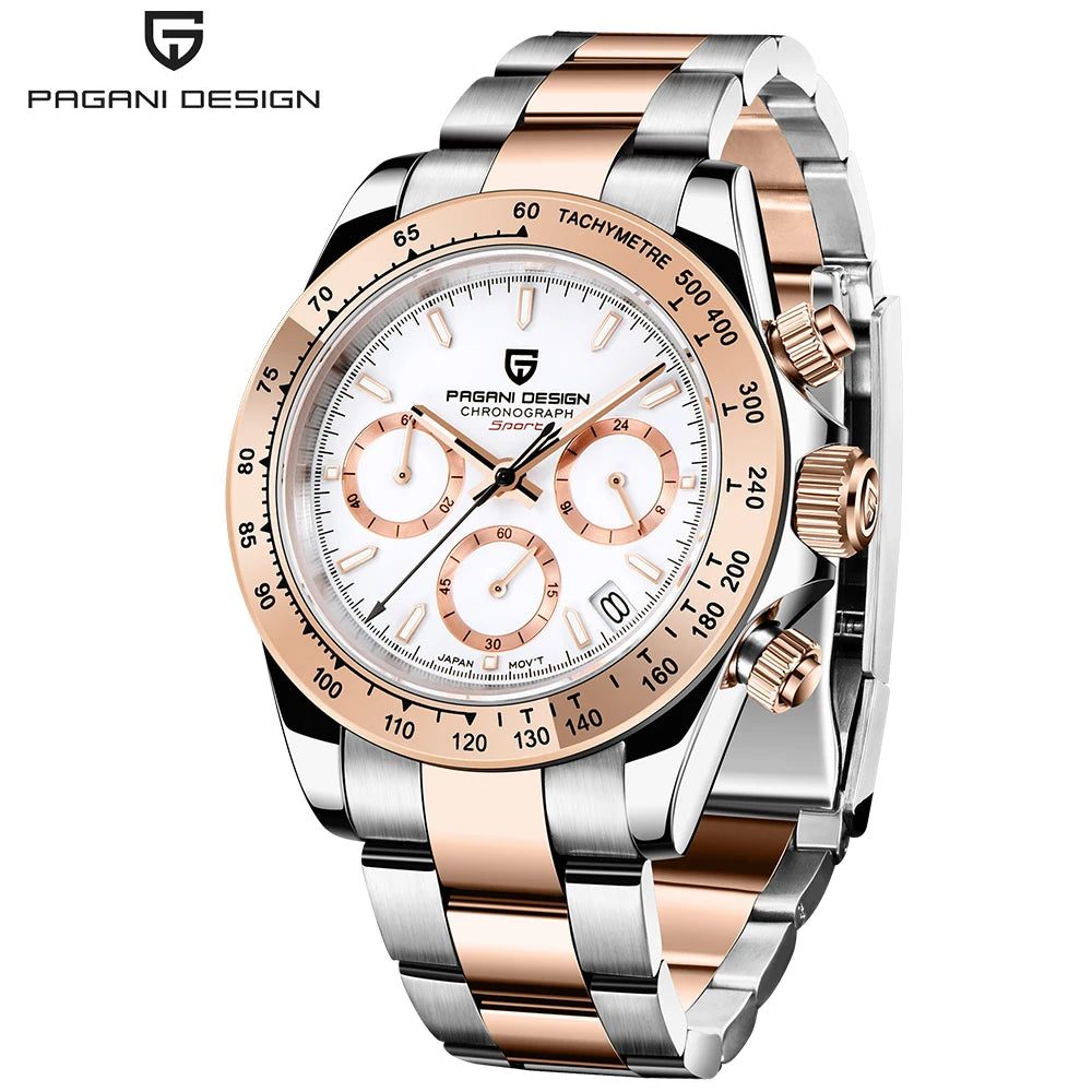 Chronografklocka för män från PAGANI DESIGN – Lyxig armbandsur med kvartsverk, självlysande och vattentät.