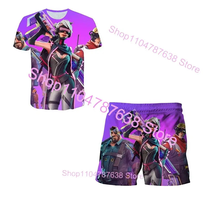 2PCS Suits F-Fortnite Victory 3D T-shirt Shorts Kids Tops Girls Boys Battle Royale Clothes Harajuku Tees Hero Children T-Shirt