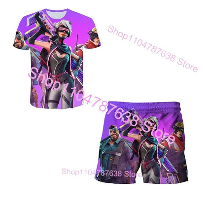 2PCS Suits F-Fortnite Victory 3D T-shirt Shorts Kids Tops Girls Boys Battle Royale Clothes Harajuku Tees Hero Children T-Shirt