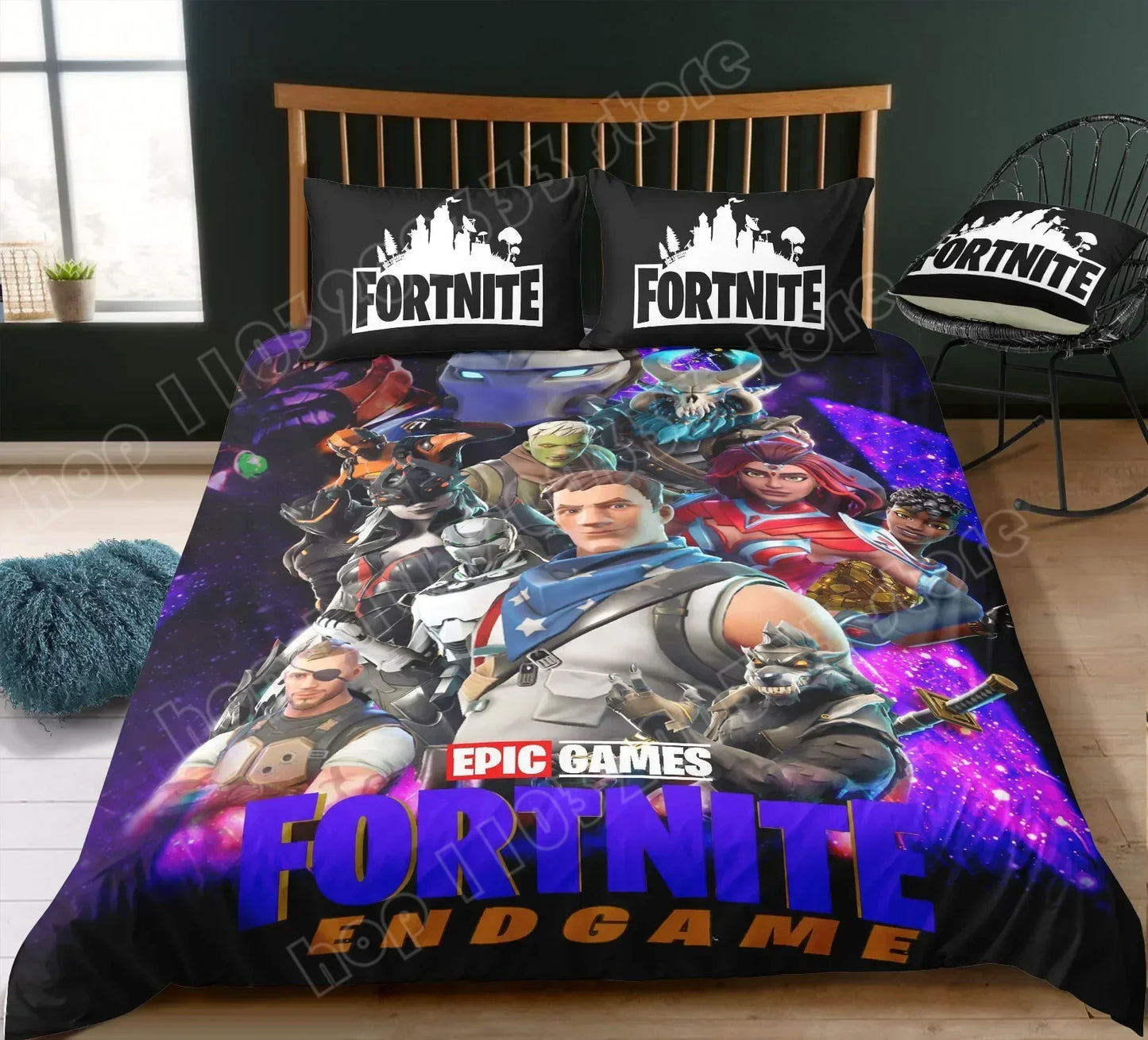 Juego de cama Fortnite con funda nórdica de 3 piezas, diseño 3D, ropa de cama para dormitorio, gaming, anime y dibujos animados, funda de almohada, decoración de habitación, regalo