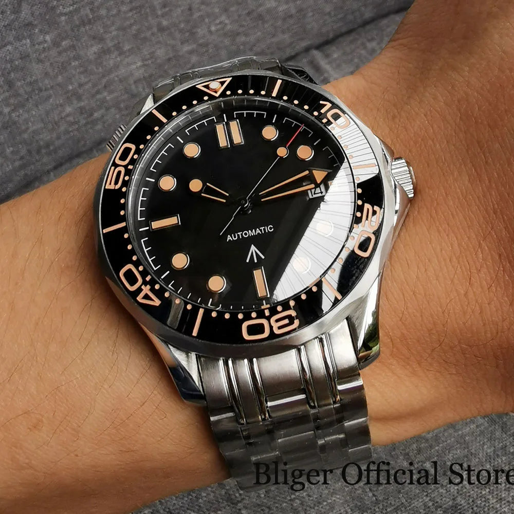 BLIGER 41mm Mechanical Men Watch Sapphire Glass Date 24 Jewel NH35PT5000 MIYOTA 8215 Stainless Steel Mesh Band Rotating Bezel