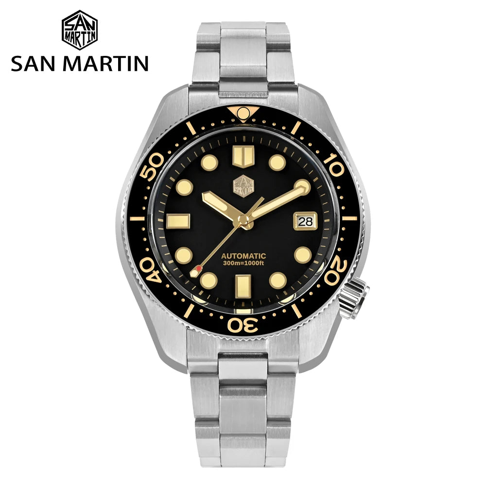 San Martin 44mm Men's Diver Watch Vintage MM300 Gilt Dial Sport NH35 Automatic Mechanical Sapphire Waterproof 300M C3 Lume SN0087