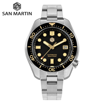 San Martin 44mm Men's Diver Watch Vintage MM300 Gilt Dial Sport NH35 Automatic Mechanical Sapphire Waterproof 300M C3 Lume SN0087