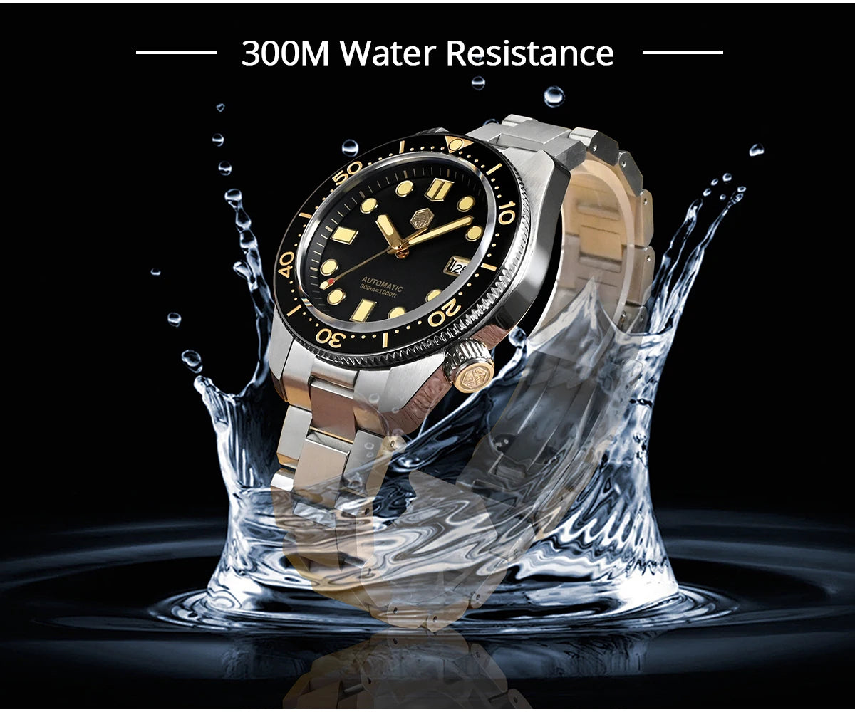San Martin 44mm Men's Diver Watch Vintage MM300 Gilt Dial Sport NH35 Automatic Mechanical Sapphire Waterproof 300M C3 Lume SN0087