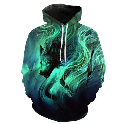 Sudadera con capucha de lobo impresa en 3D, superventas en Europa y EE. UU. Sudadera de moda de manga larga, moderna y con personalidad, con estampado de animal.