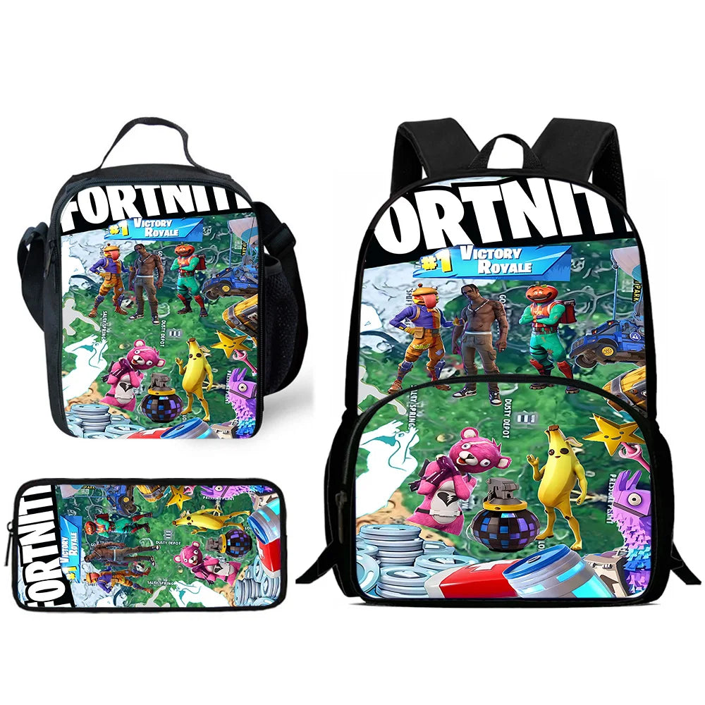 Hot Game Design Child Backpacks Lunch Bag Pencil Case Large Capacity School Bags for Boys and Girls Best Gift Fortnite