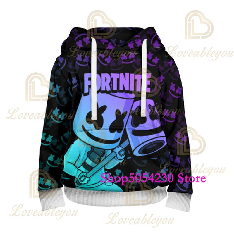 3D Printed Llama Fortnite Hoodie Battle Royale Cartoon Sweatshirts for Men And Women Game Hero Hooded Shirt for Teens