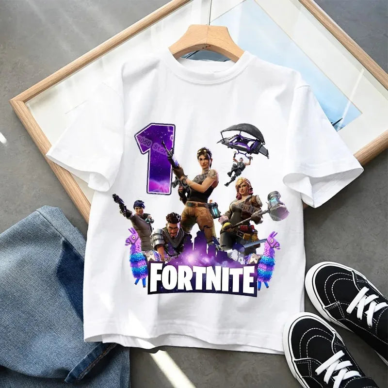 Fortnite Children’s Birthday Number T-Shirt Girls Boys Summer Clothes Baby Cotton Tee Shirts Party Short Sleeve Tops Toddler Gift