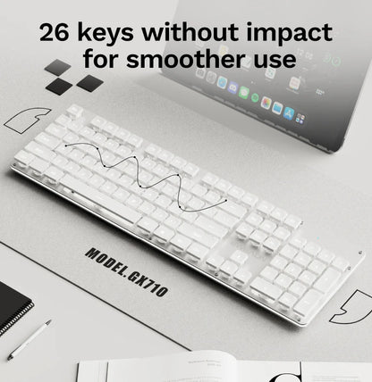 EWEADN GX710S Office Keyboard silent, All-Metal Panel 104 Keys Wired with Water Drop Keycaps, for Game and Office White & Black