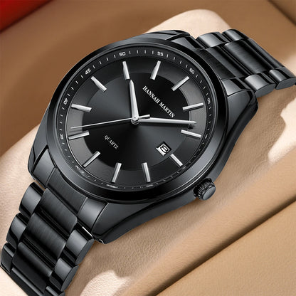 Montre à quartz HANNAH MARTIN, 40 mm, pour homme, bracelet en acier inoxydable noir, étanche 3 bars, style sport-chic
