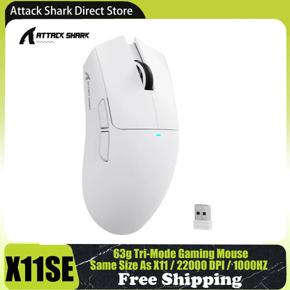 ATTACK SHARK X11SE Wireless Gaming Mouse, Tri-Mode, 63g Superlight With PAW3311 Sensor, 22000 DPI, 300mAh Battery, Dual Driver
