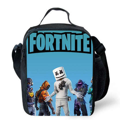 Saco de Almoço Térmico Isolado com Desenho Animado Fofo, Recipiente para Alimentos à Prova de Fugas, Reutilizável, Saco Frigorífico de Almoço Fortnite para Crianças e Estudantes