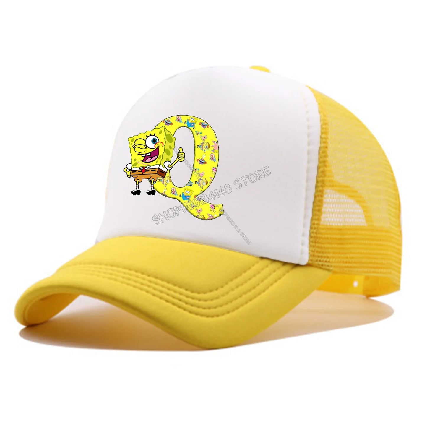 Spongebobs Baseball Cap for Kids Adult Cartoon Letter Mesh Cap Kawaii  Peaked Hat Yellow Summer Cap Girls Boys Accessories Gift