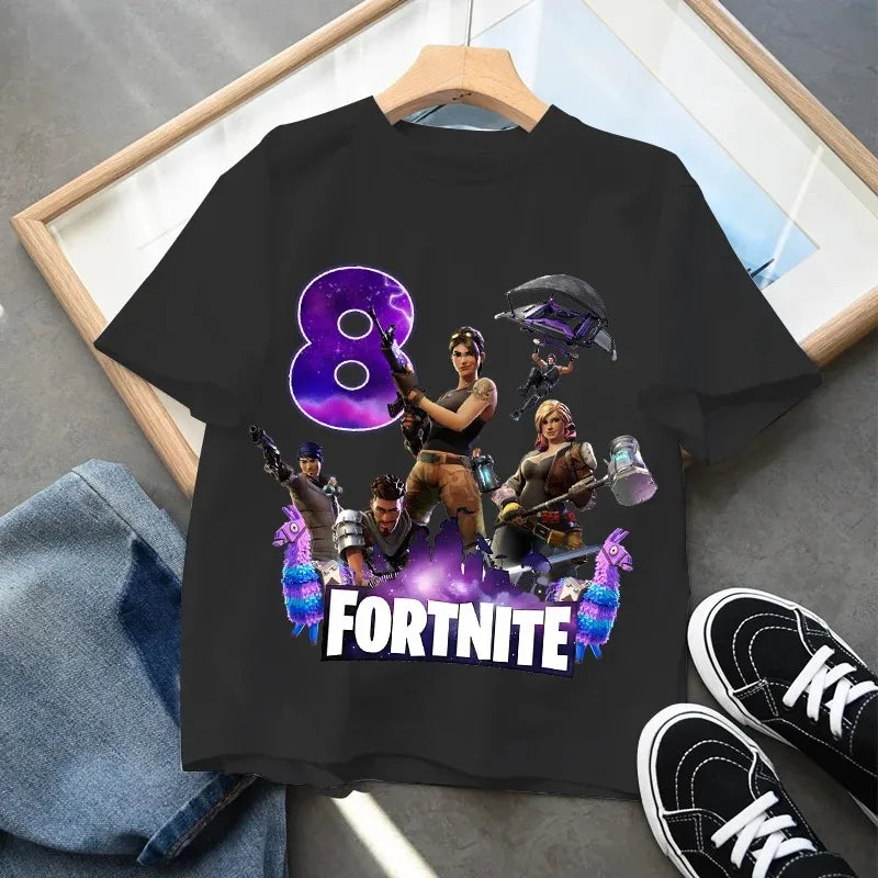 Fortnite Children’s Birthday Number T-Shirt Girls Boys Summer Clothes Baby Cotton Tee Shirts Party Short Sleeve Tops Toddler Gift
