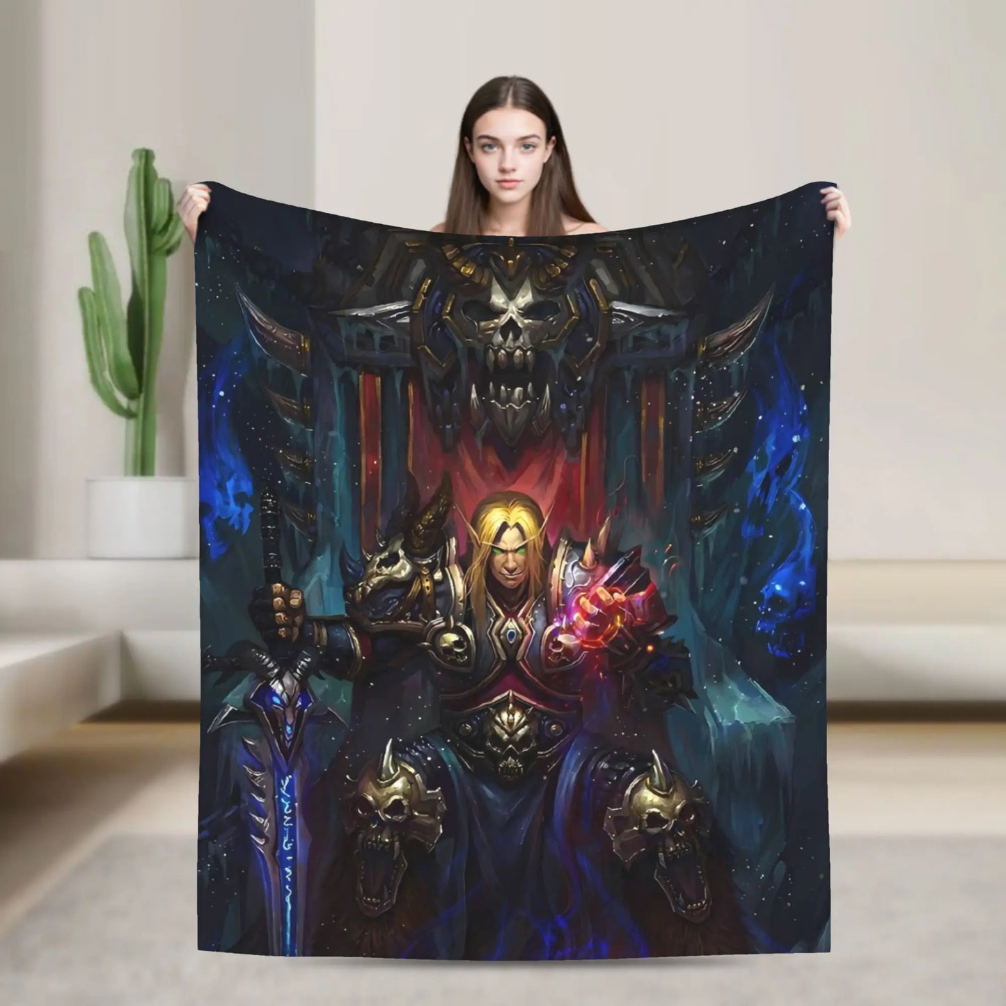 WOW World of Warcraft Arthas Retro Game Flannel Blanket  Super Warm Throw Blanket for Bedroom Camping Bedspread Sofa Bed Cover