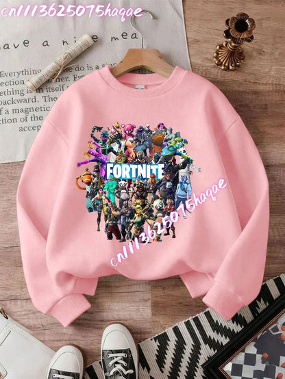 Fortnite Series Kids Sweatshirts Trendy Boys Girl Long Sleeves Pullover Tops Autumn Winter Cartoon Child Clothes Birthday Gifts