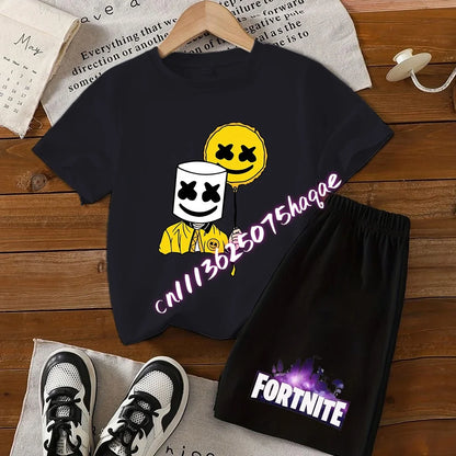 Summer Fortnite T-shirt Shorts for Boys and Girls Tee Pants Set 2pcs Children Clothing Tops T-shirts Fortress Night Print Tees Gift