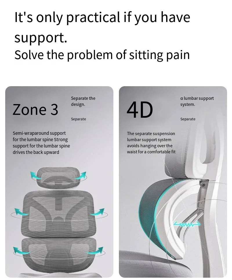 Ergonomic Gaming Chair Office Mesh Chair with 3D Lumbar Support, Adjustable Swivel Desk Chair, E-Sports Racing Chair with Footrest