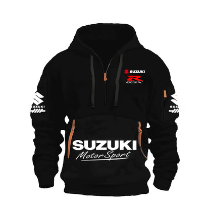 2025 Suzuki Logo Hoodie Motorcycle Racing Cycling Sweatshirt Racing Clothing Sweatshirt Half Zipper Multi-pocket Zipper Hoodie, Produit gaming premium Fraquane