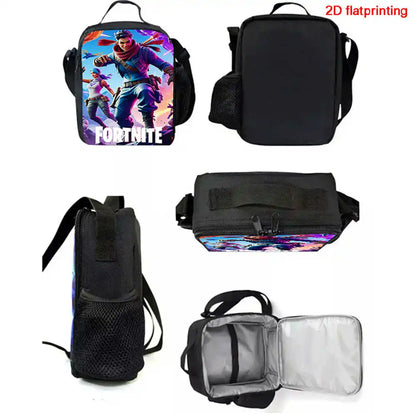 Fortnite Cartoon Lunch Bag, Portable Insulated Lunch Bag, Reusable Food Storage Bag, Suitable for Children and Students