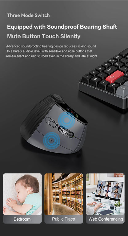 Jomaa RGB Backlit Speed Roller Wireless Vertical Mouse with Function Adjustment Knob Bluetooth USB Ergonomic Mice Slient Click