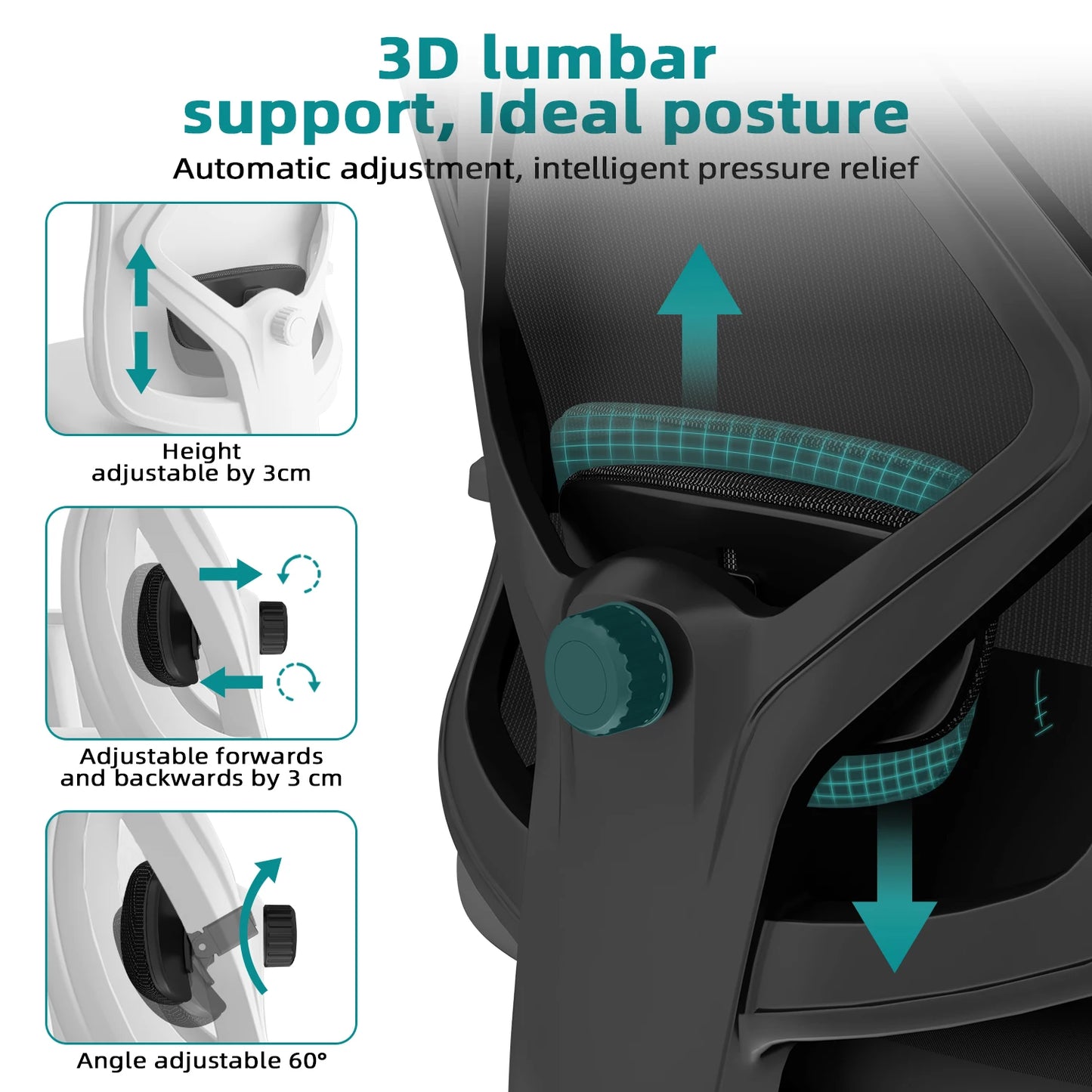 Daccormax Ergonomic Office Chair with 3D Lumbar Support, Mesh Desk Chair, Adjustable Headrest, Reclining Swivel Computer Chair for Home Office
