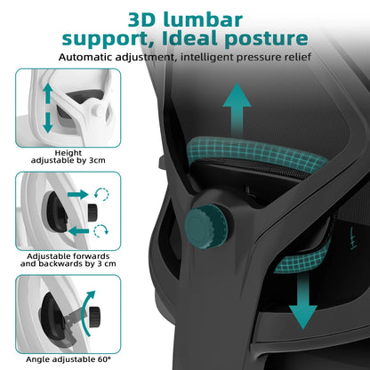 Daccormax Ergonomic Office Chair with 3D Lumbar Support, Mesh Desk Chair, Adjustable Headrest, Reclining Swivel Computer Chair for Home Office