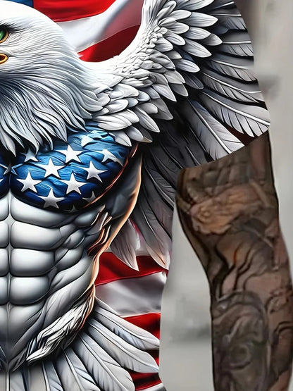 Men's Patriotic 3D Eagle Print T-Shirt Casual Crew Neck Short Sleeve Pullover for Summer Fashion Outdoor Activities Men's Clothing