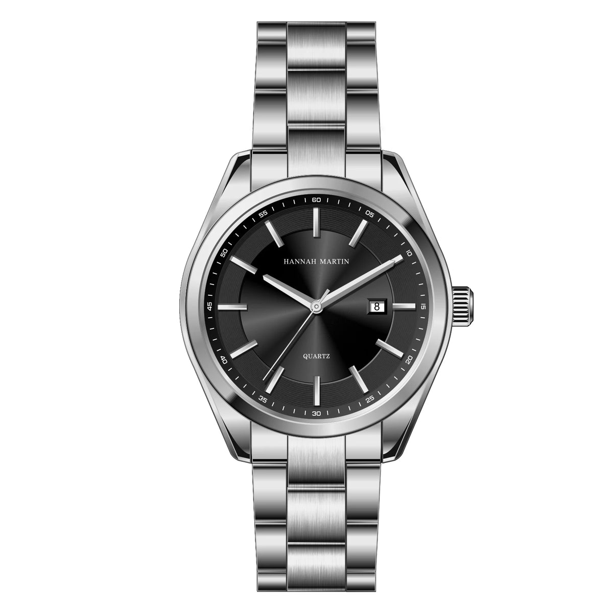Montre à quartz HANNAH MARTIN, 40 mm, pour homme, bracelet en acier inoxydable noir, étanche 3 bars, style sport-chic