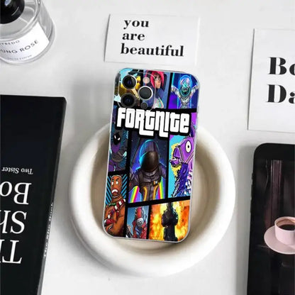 Cartoon B-Battle-R-Royale-F-FortniteS for iPhone 17 16 15 14 13 12 11 Pro Max Plus Transparent Soft TPU Phone Cover