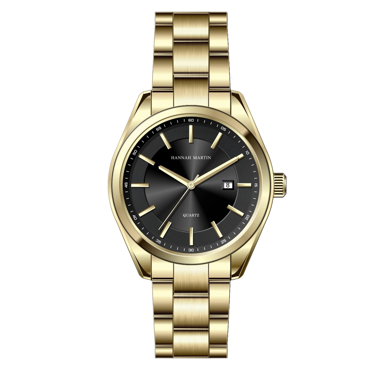 Montre à quartz HANNAH MARTIN, 40 mm, pour homme, bracelet en acier inoxydable noir, étanche 3 bars, style sport-chic